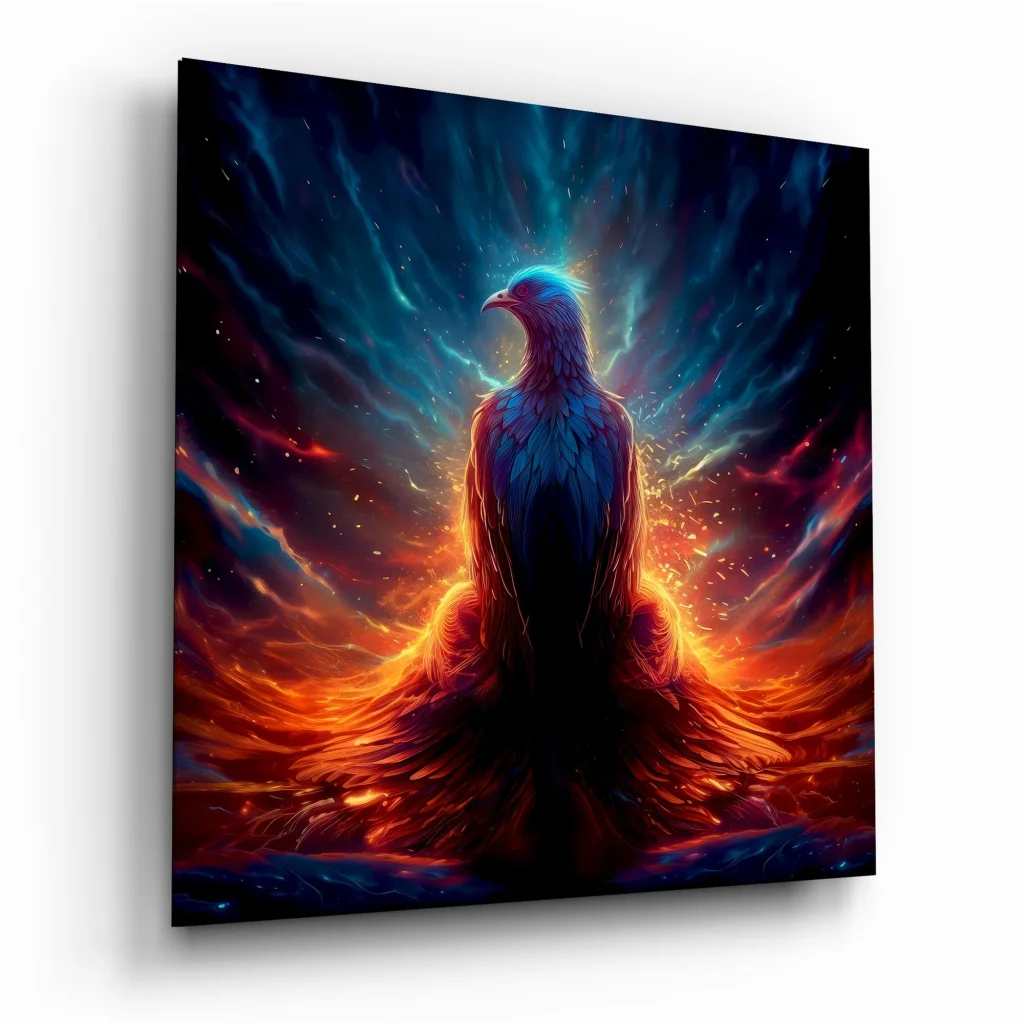 Majestic Phoenix Tempered Glass Art with Cosmic Fire Wings | Insigneart USA | vintageantiquesgifts.com