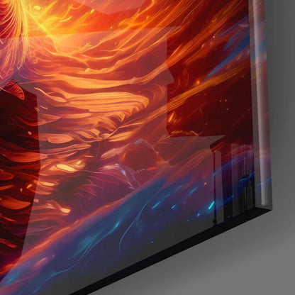 Majestic Phoenix Tempered Glass Art with Cosmic Fire Wings | Modern Wall Art Decor | vintageantiquesgifts.com