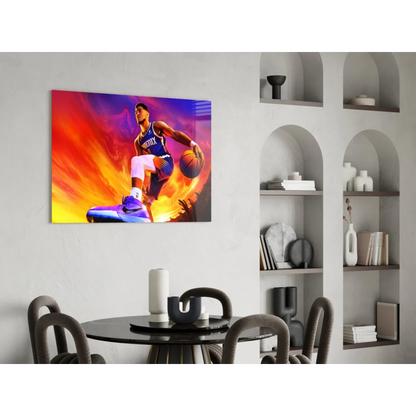 Phoenix Suns player in fiery orange purple action canvas wall art