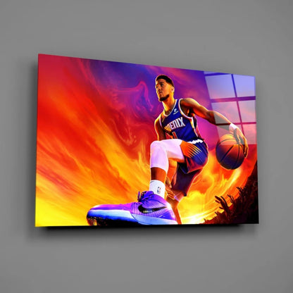 Phoenix Suns basketball player wall art canvas with fiery backdrop