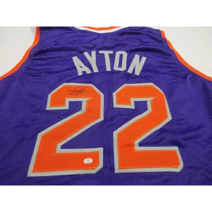 Purple Phoenix Suns signed autographed basketball jersey with Ayton 22 lettering