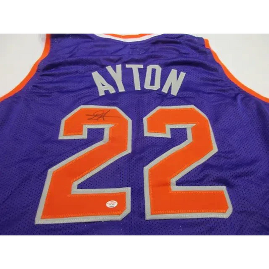 Purple Phoenix Suns signed autographed basketball jersey with Ayton 22 lettering