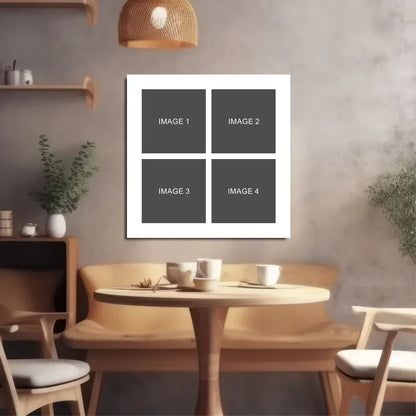 White framed canvas for custom photo collage wall art with gray image placeholders