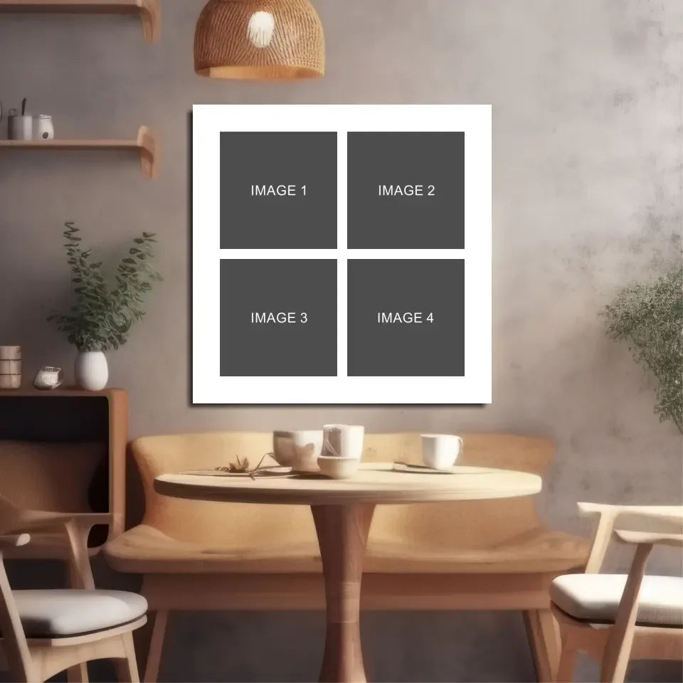 White framed canvas with gray photo collage placeholders for custom wall art