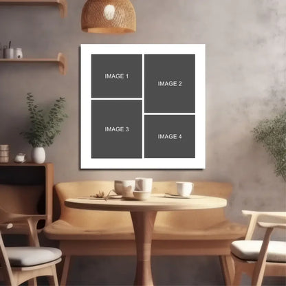 White-framed canvas with photo collage wall art placeholders