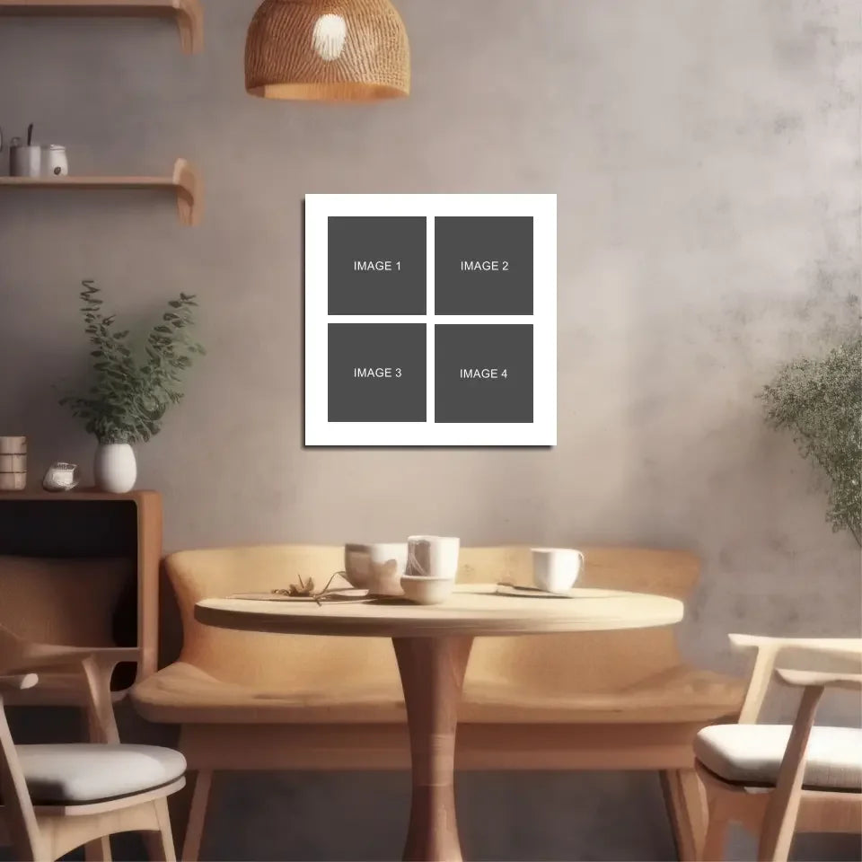 White framed canvas with four gray photo collage wall art placeholders