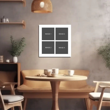 White framed canvas with four gray photo collage wall art placeholders