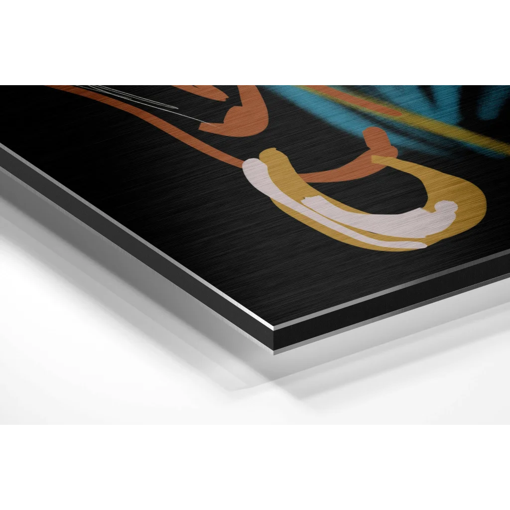 Stunning jazz art on brushed aluminium dibond print with colorful abstract brushstrokes