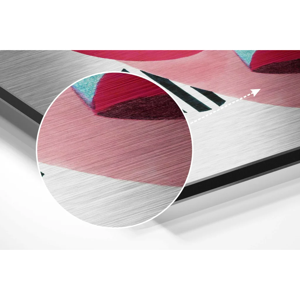 Bold pink teal black geometric abstract on brushed aluminium dibond