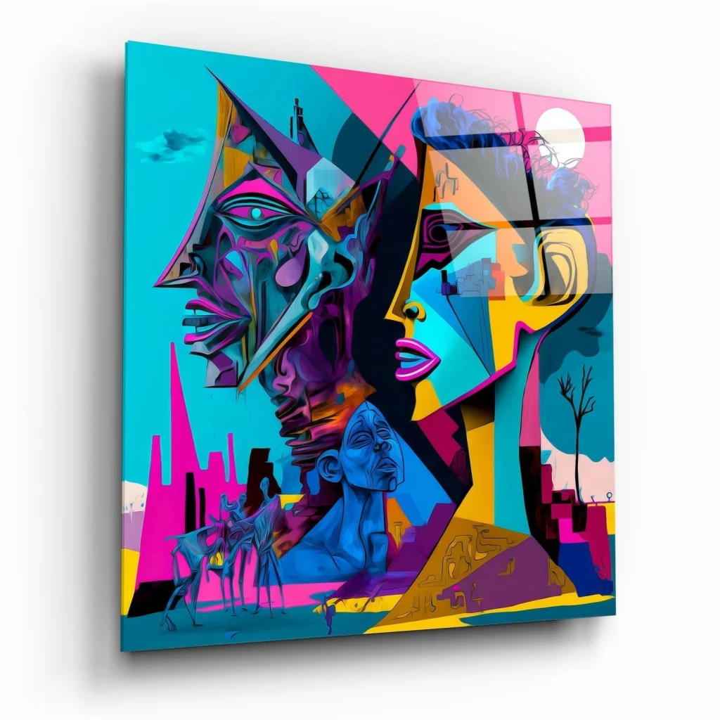 Bold Geometric Faces Canvas Wall Art in Vibrant Colors | Insigneart USA | vintageantiquesgifts.com