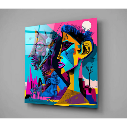 Bold Geometric Faces Canvas Wall Art in Vibrant Colors | Glass Wall Art Print | vintageantiquesgifts.com