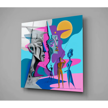Bold Geometric Faces Abstract Canvas Wall Art | Glass Wall Art Print | vintageantiquesgifts.com
