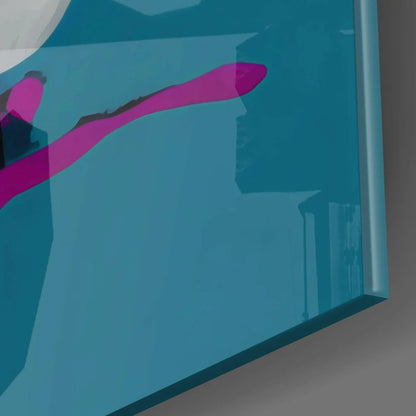 Vibrant magenta teal abstract glass wall art on glossy canvas