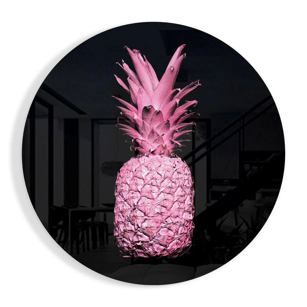 Vibrant glowing pink pineapple glass art on tempered glass