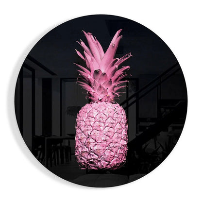 Vibrant glowing pink pineapple glass art on tempered glass