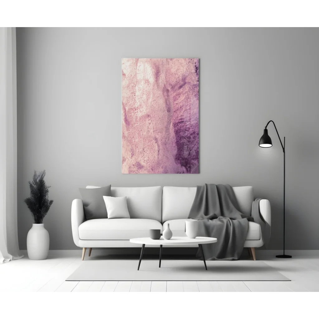 Dreamy pink purple marble glass wall art canvas print with soft gradient hues