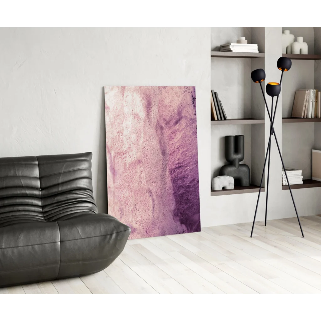 Dreamy pink purple marble glass wall art canvas print with gradient hues