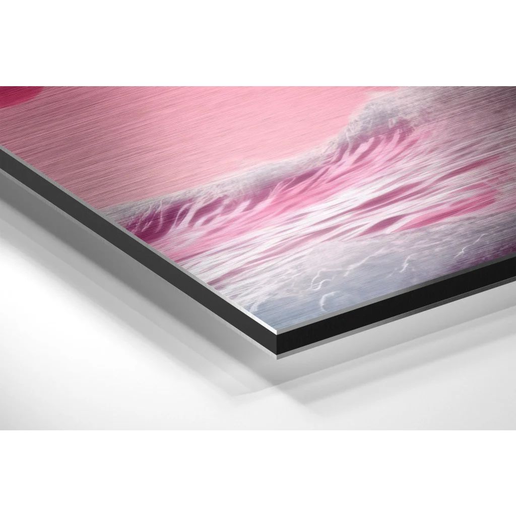 Pink astronaut surfing brushed aluminium dibond wall art print