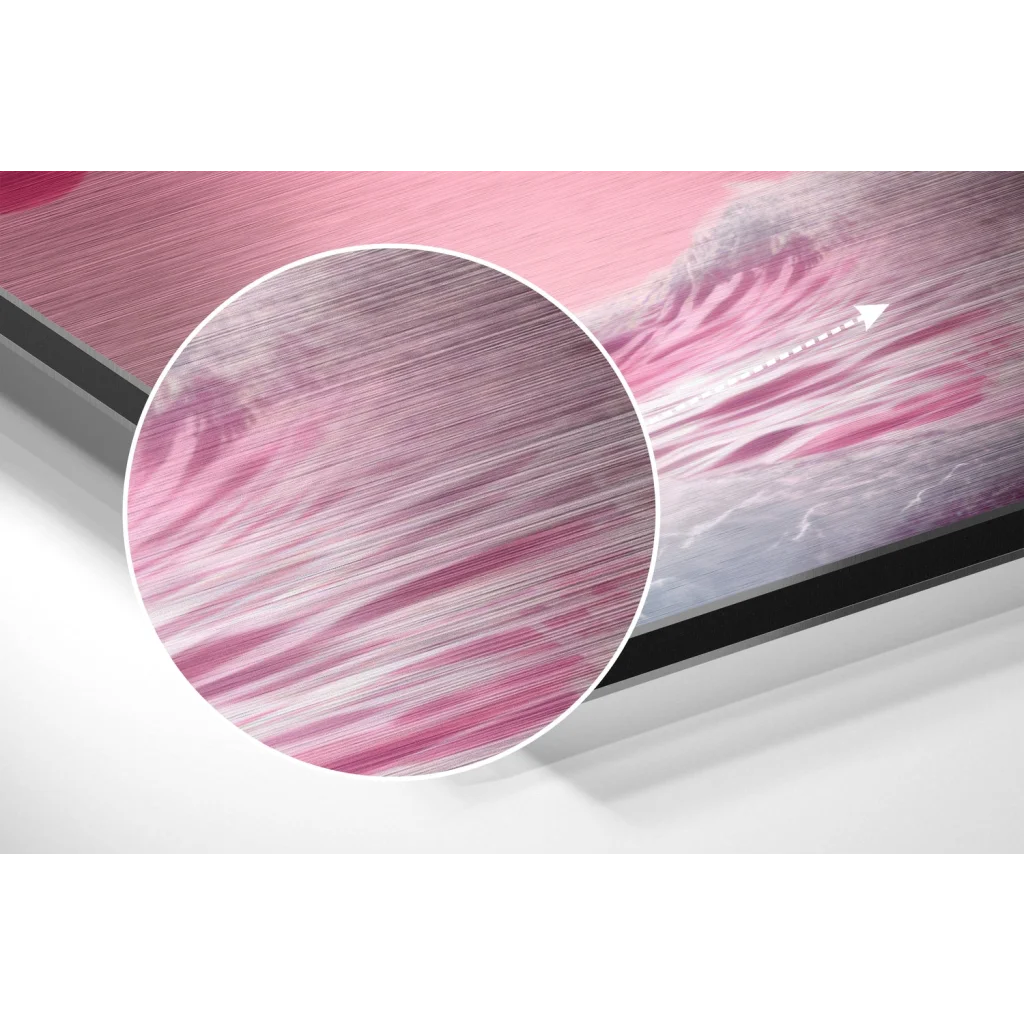 glass wall art Pink Astronaut Surfing on Brushed Aluminium Dibond Wall Art