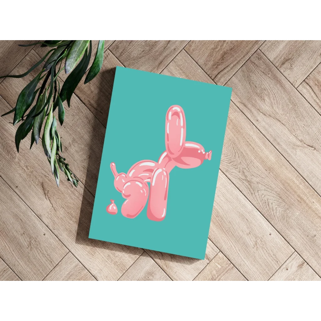 Pink balloon dog art print on teal background