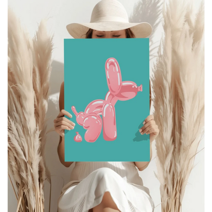 Pink balloon dog art print on teal background