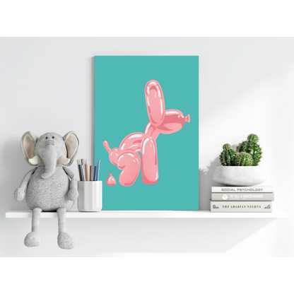 Pink balloon dog aluminum art print on teal background