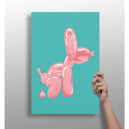 Pink Balloon Dog aluminum art print on teal background