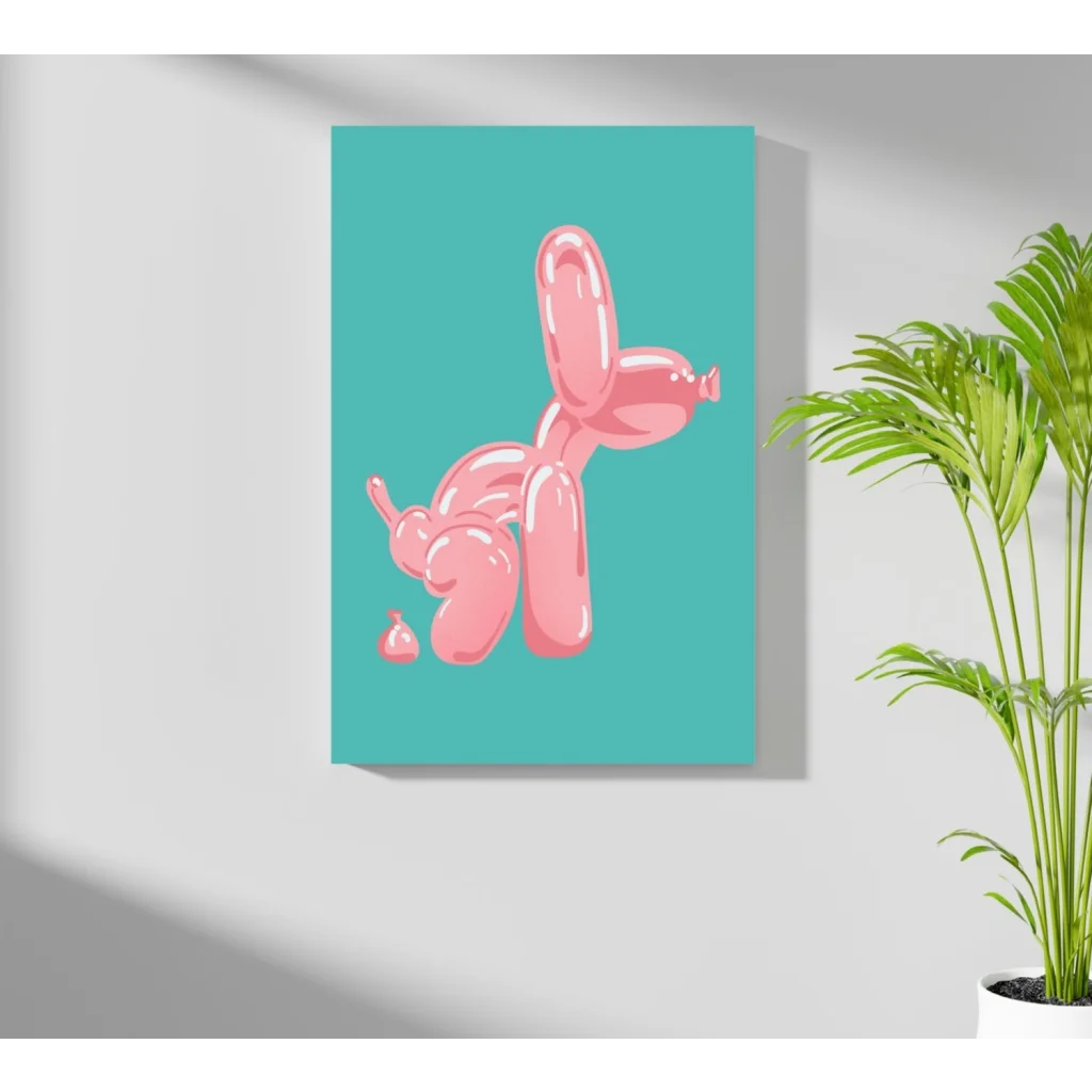 Pink balloon dog aluminum art print on teal background