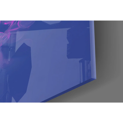 Blue abstract glass wall art with glowing pink accents, Pink Bubble Dreams print