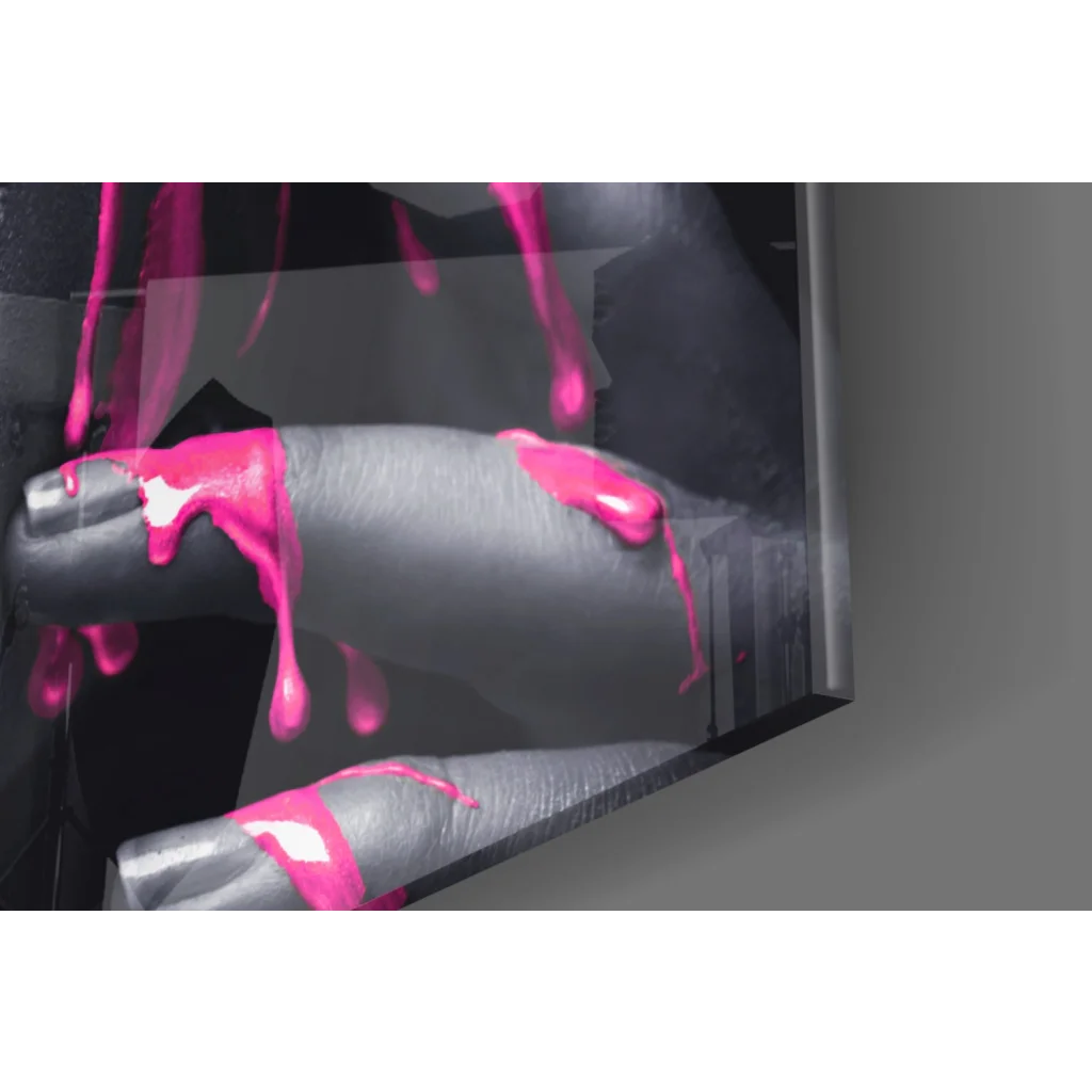 Glossy black finger with pink paint drip in Pink Drip Lips wall art print