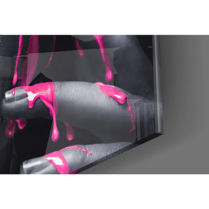 Glossy black finger with pink paint drip in Pink Drip Lips wall art print