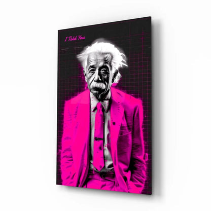 Pink suit Albert Einstein glass wall art poster