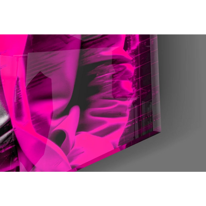 Neon pink Einstein glass wall art with geometric shapes