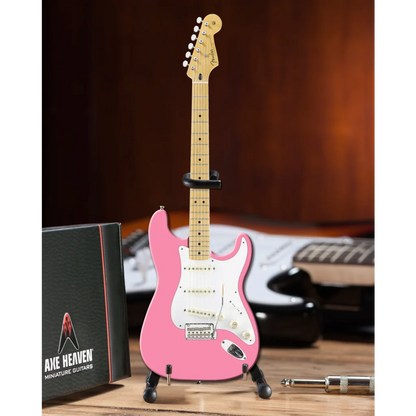 Pink Axe Heaven Fender Strat miniature guitar in case gift