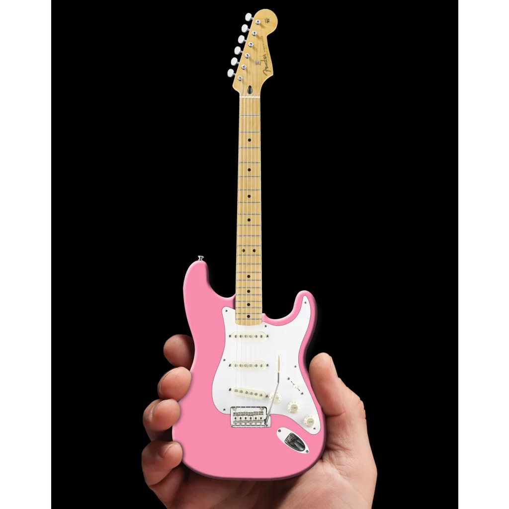 Pink Axe Heaven Fender Strat miniature guitar in case gift