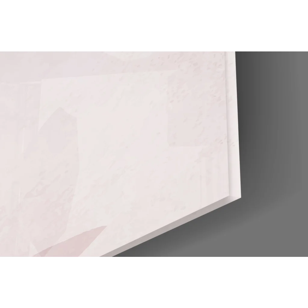 Stunning pink lily glass wall art with gold accents on white panel