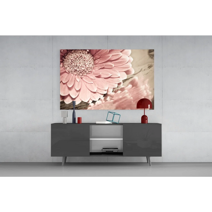 Modern gray sideboard with sleek silver legs and red accents wall art