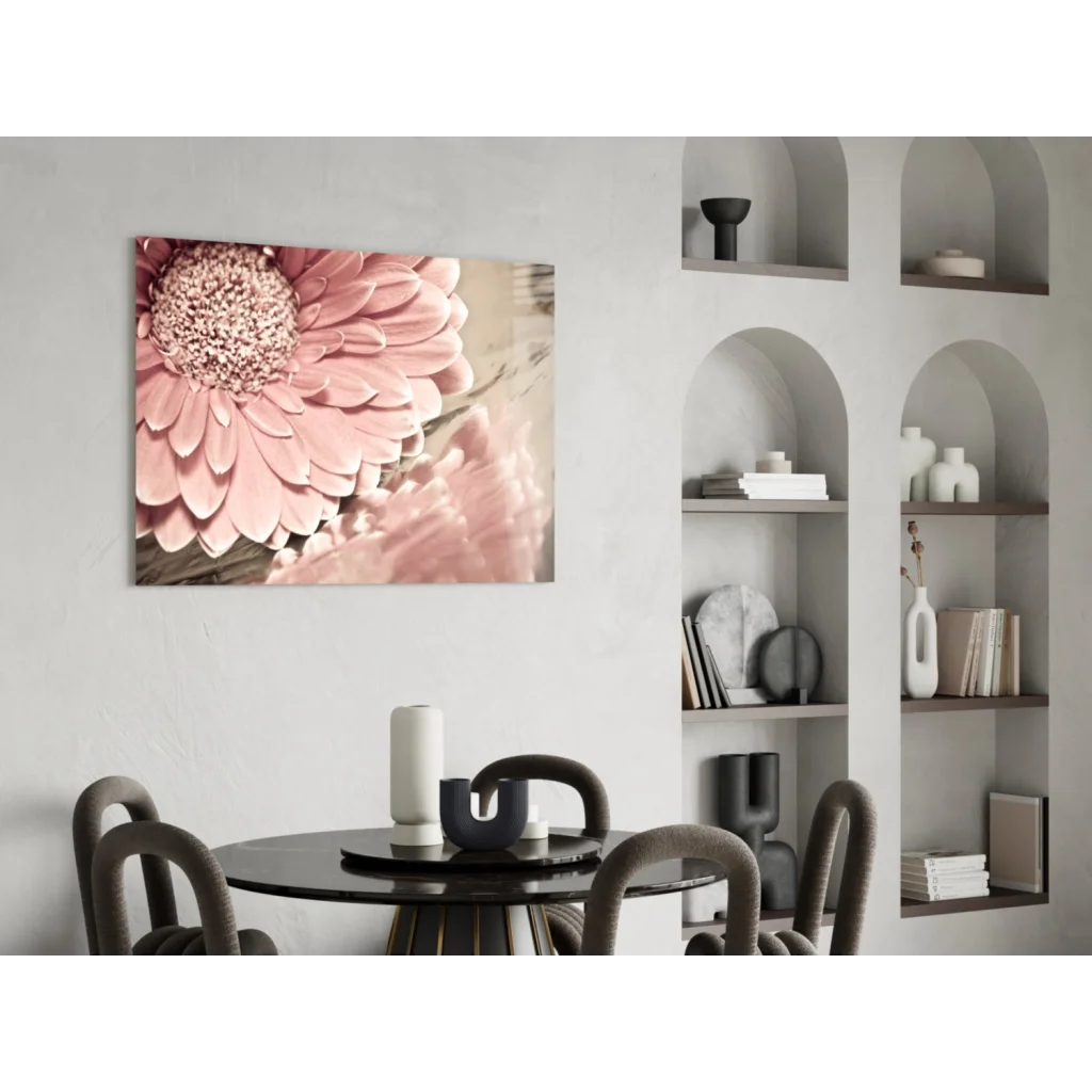 Pink gerbera daisy canvas wall art with textured petals and vintage vibe