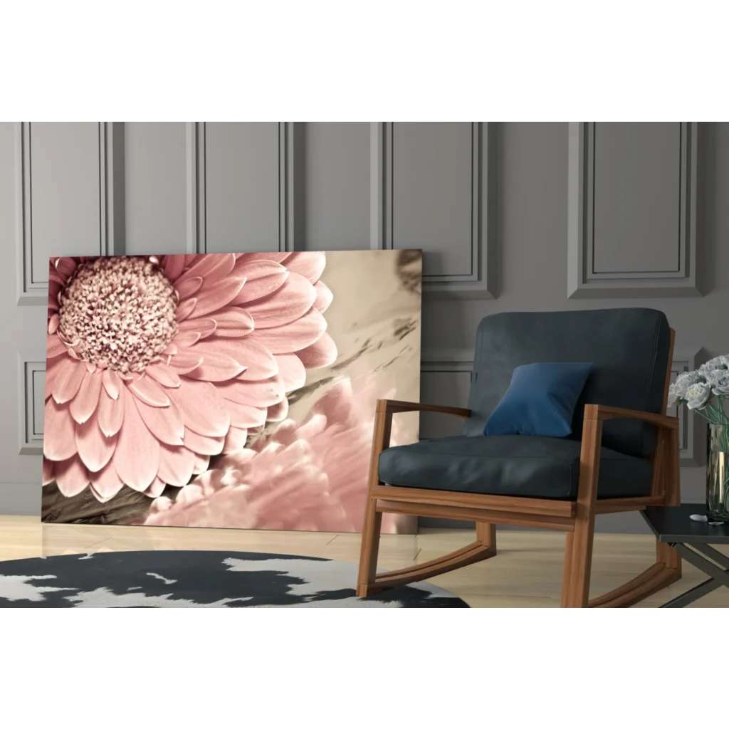 Vibrant pink gerbera daisy canvas wall art with textured petals