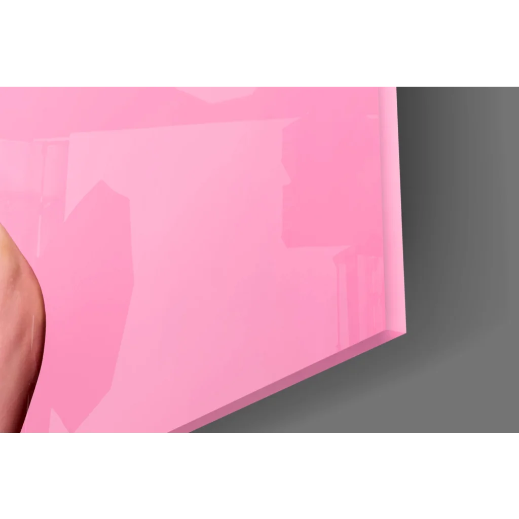 Glossy pink rectangular glass wall art print for modern spaces