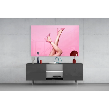 Pink high-heeled shoes canvas wall art print