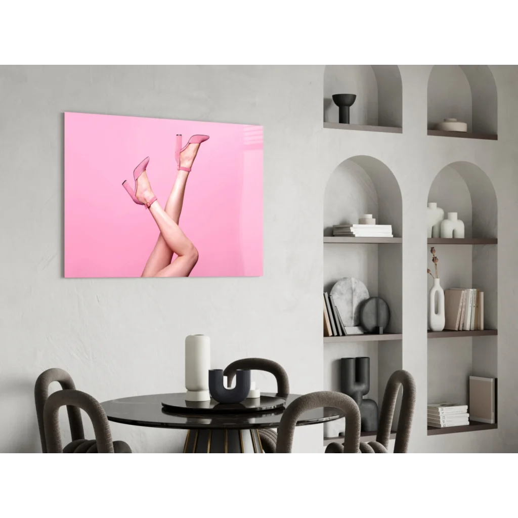 Pink high-heeled shoes canvas wall art print for modern spaces