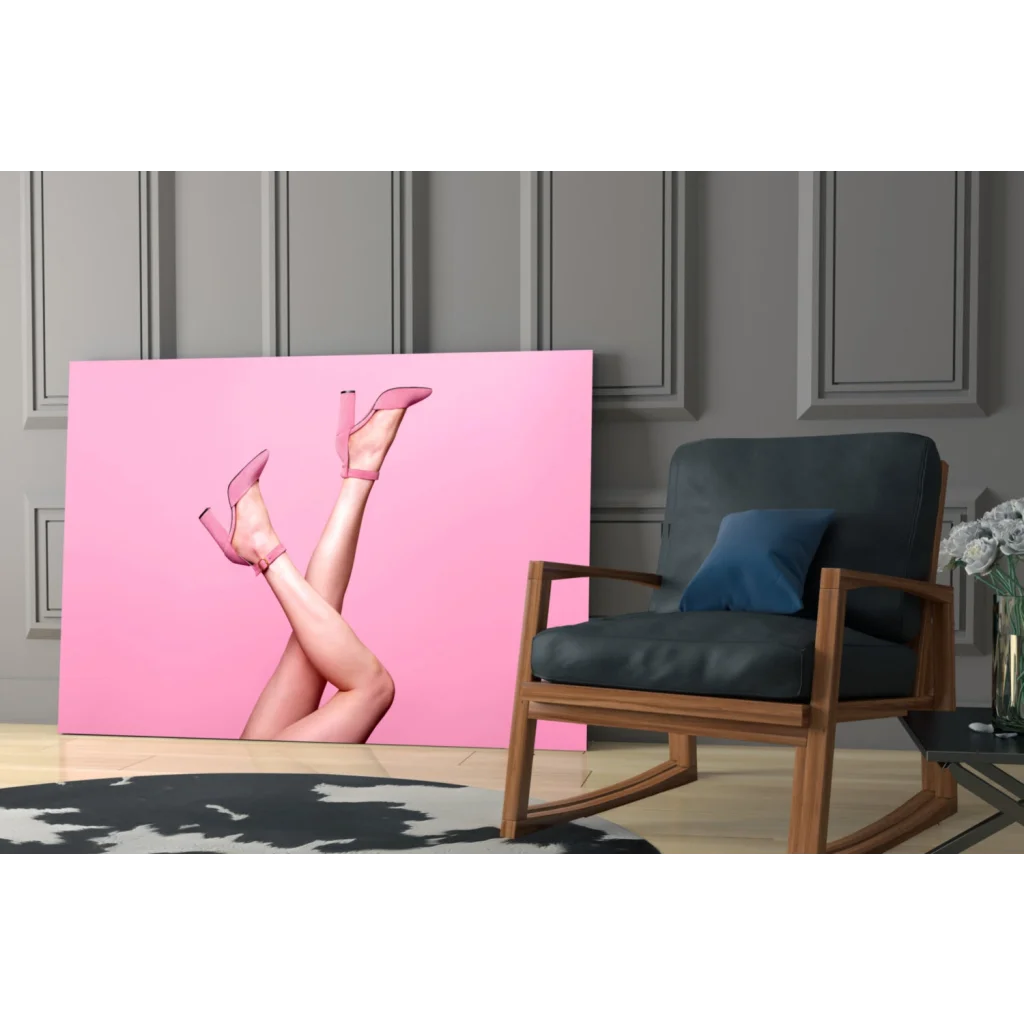 Pink heels legs canvas wall art print for modern spaces