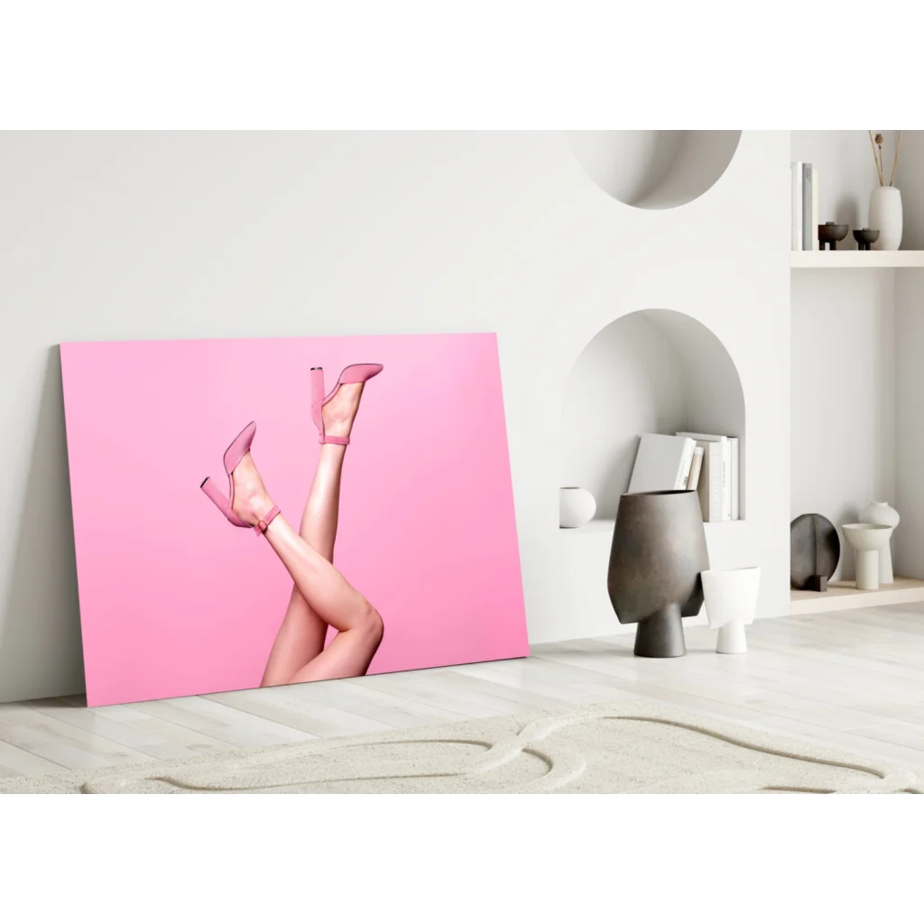 Pink heels legs on canvas wall art print for modern spaces