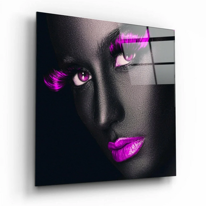 Bold magenta lips woman portrait on glass wall art