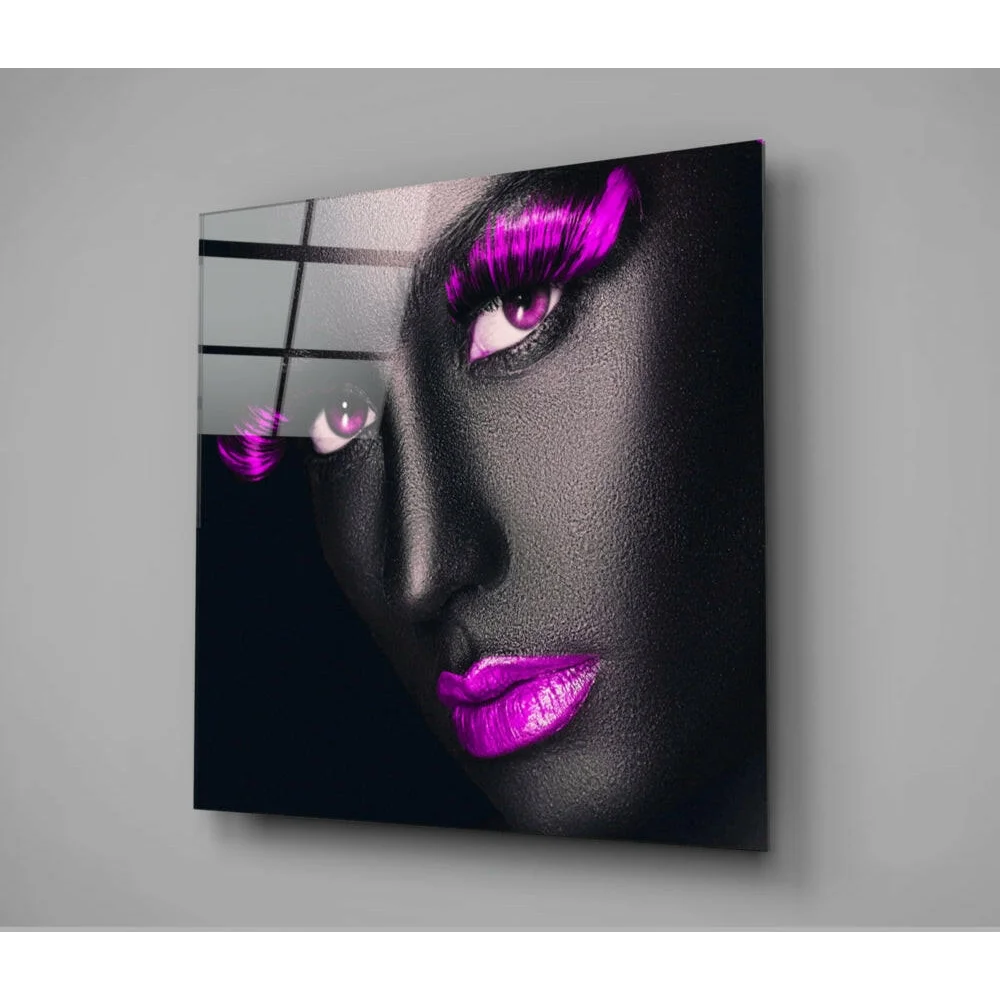 Bold magenta lips glass wall art portrait canvas with pink accents