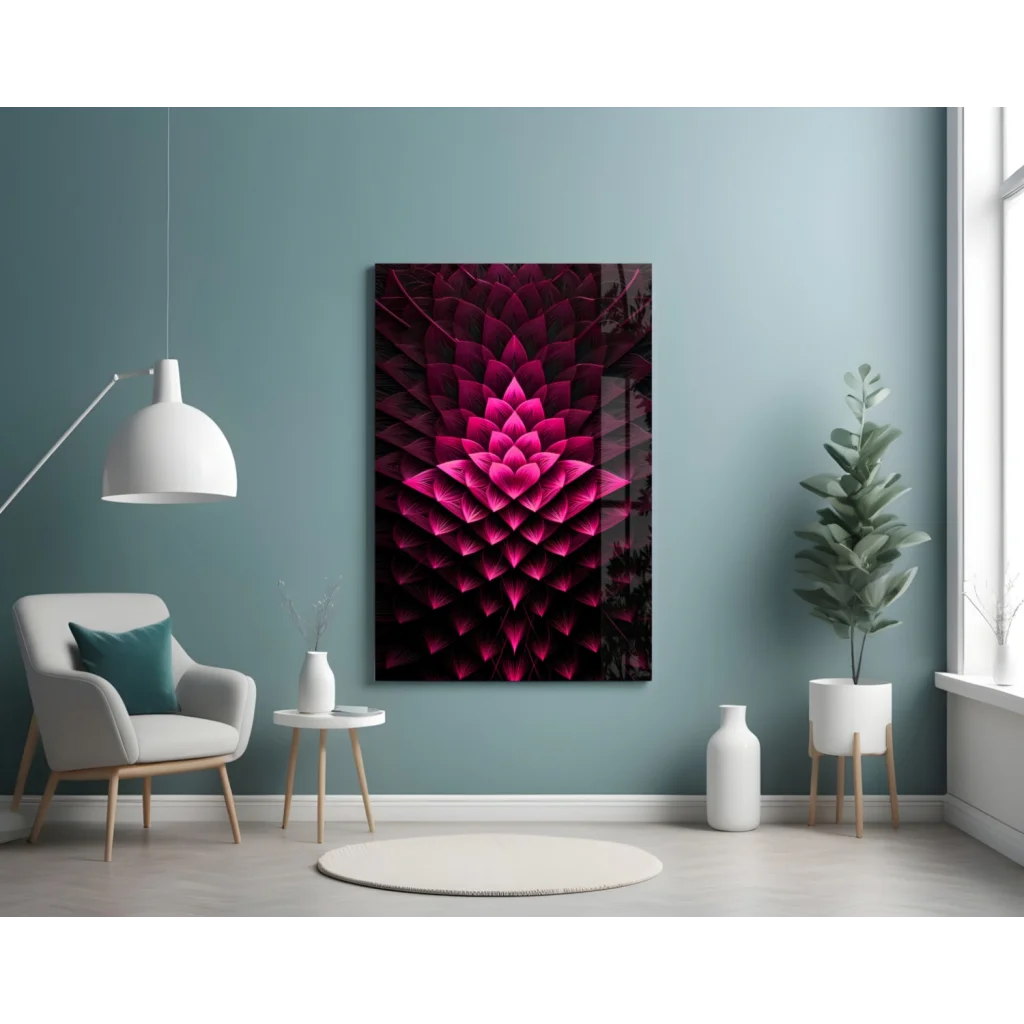 Magenta geometric lotus wall art print on canvas
