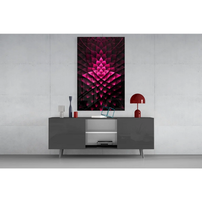 Modern black sideboard with white drawers and red accents in Pink Lotus Flower wall art print