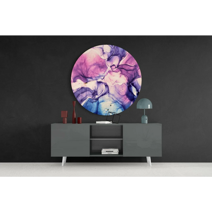 Swirling pink marble gradients on tempered glass art circle