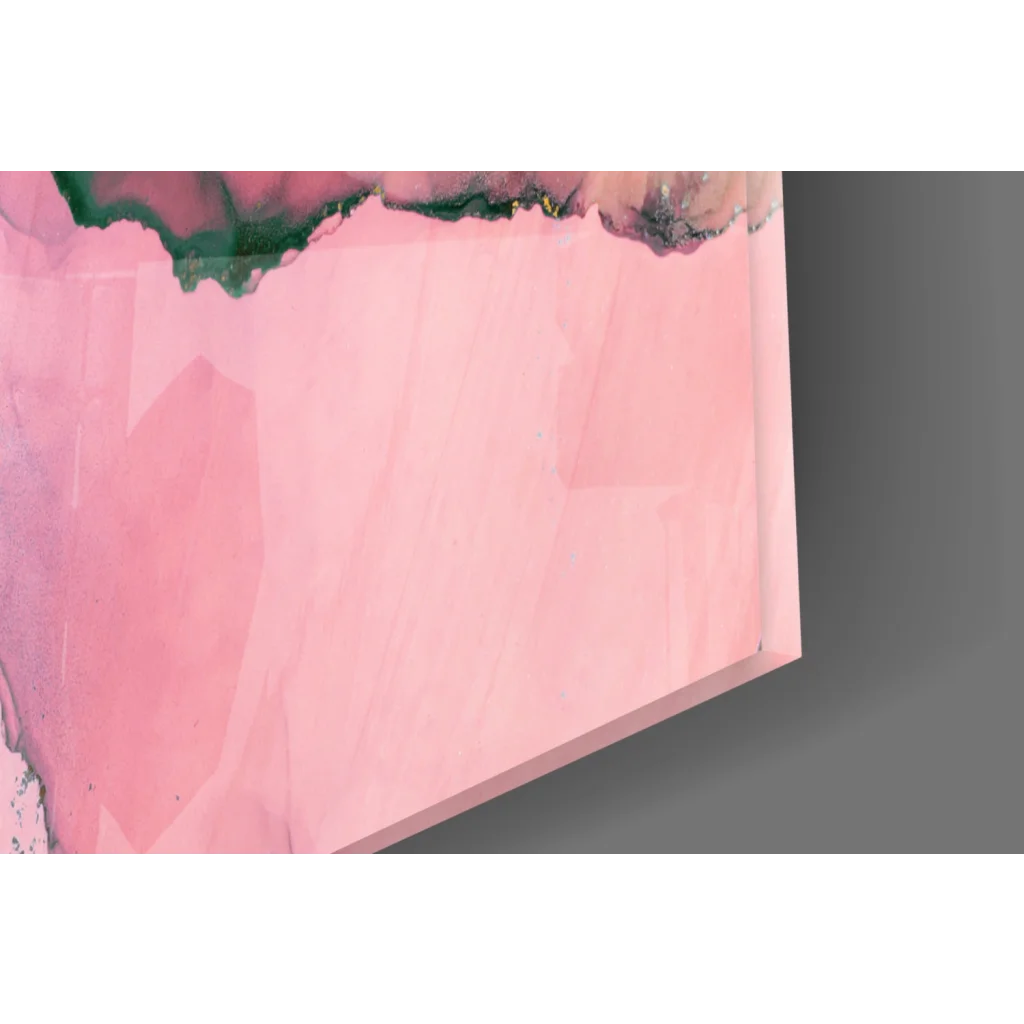Dreamy Pink Swirl glass wall art canvas with green black marbled accents